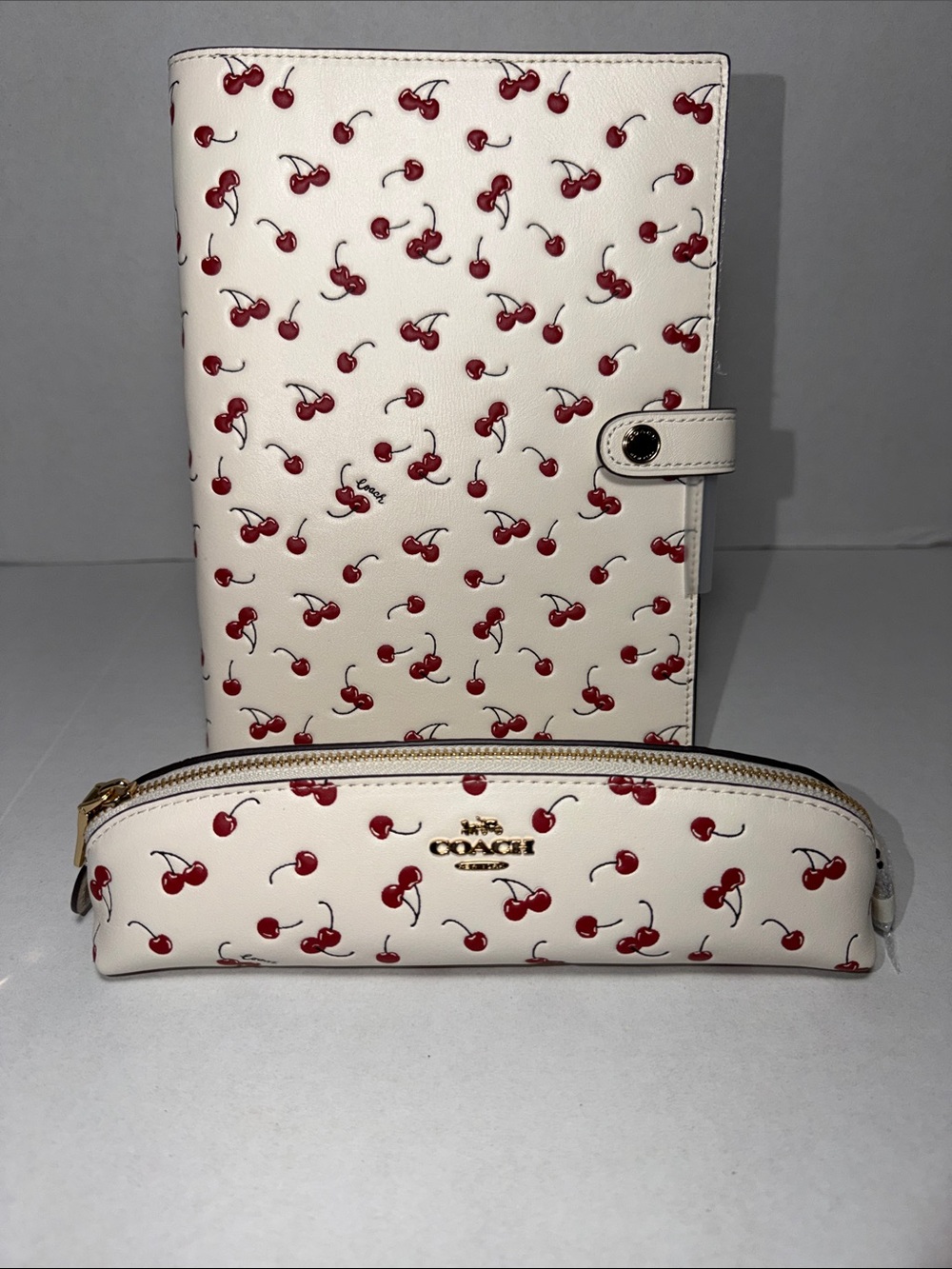 Coach White Cherry Print Notebook Pencil Case
